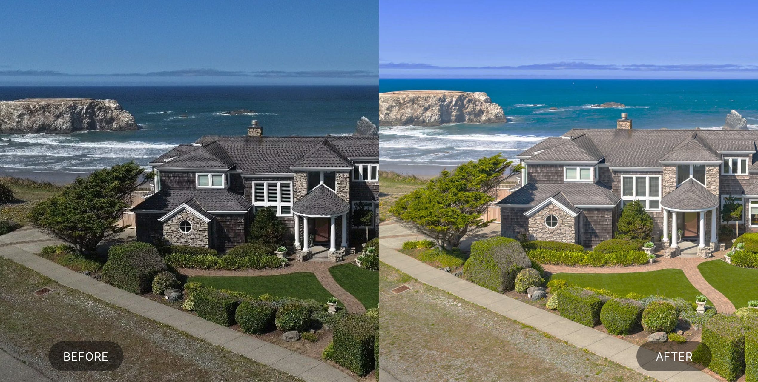 Advanced real estate photo editing of a beach loop property