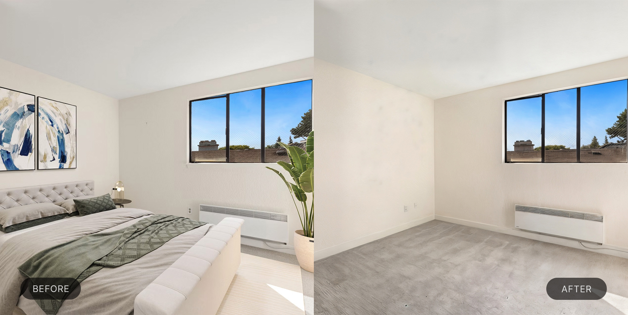 Basic virtual staging before and after comparison