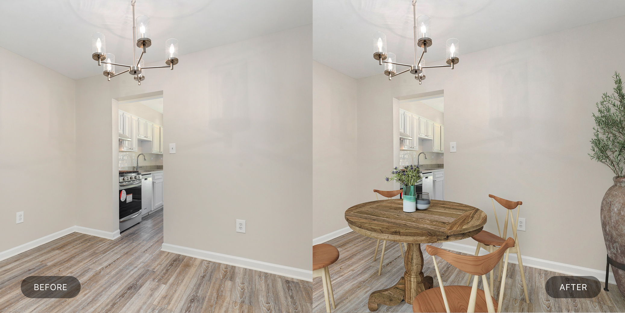 Basic virtual staging before and after comparison